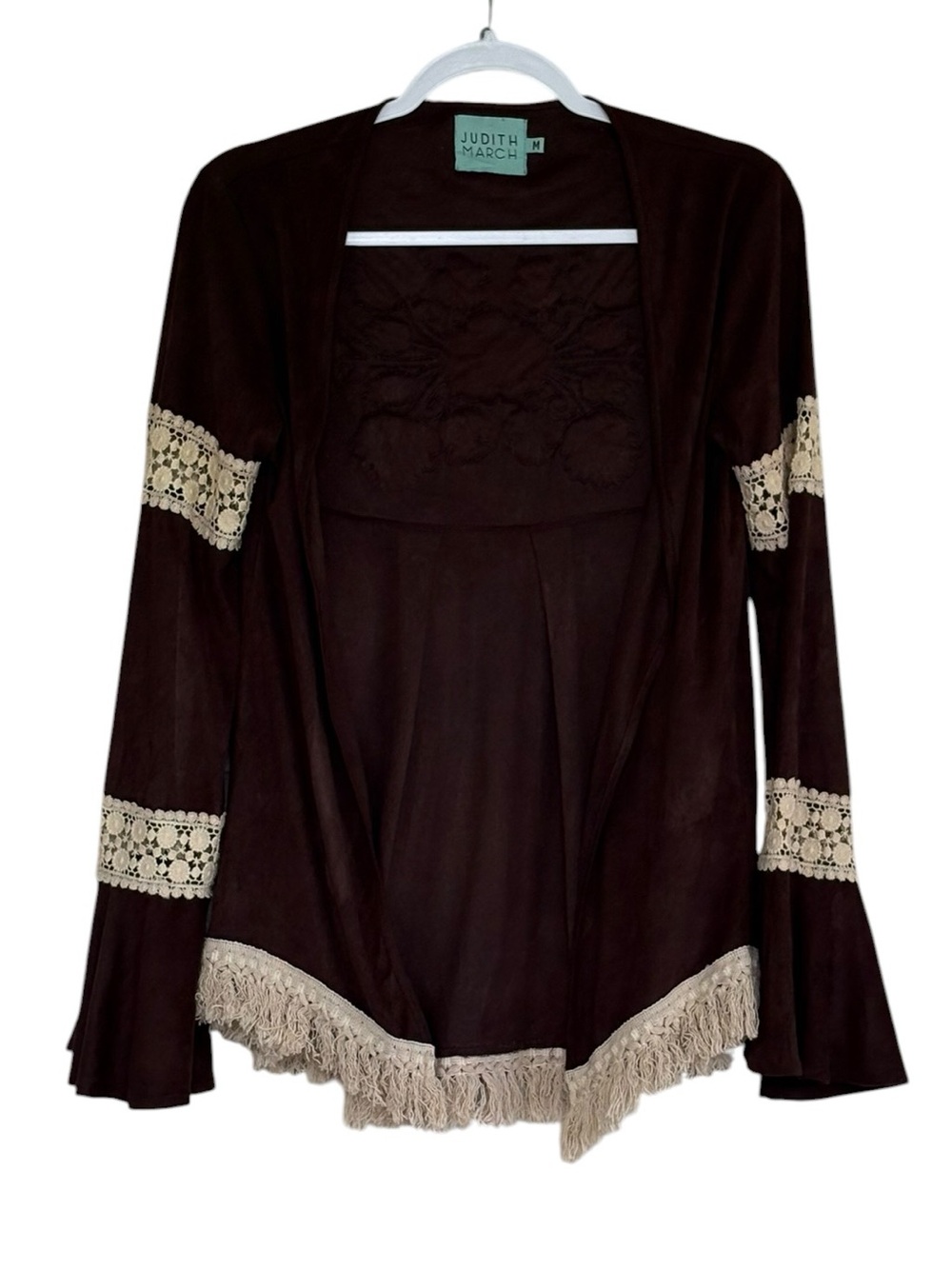 Judith March Embroidered Floral Print   Cardigan With Fringe Size M